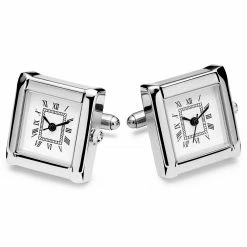 Warren Asher Square Silver-Tone Watch Stainless Steel Cufflinks