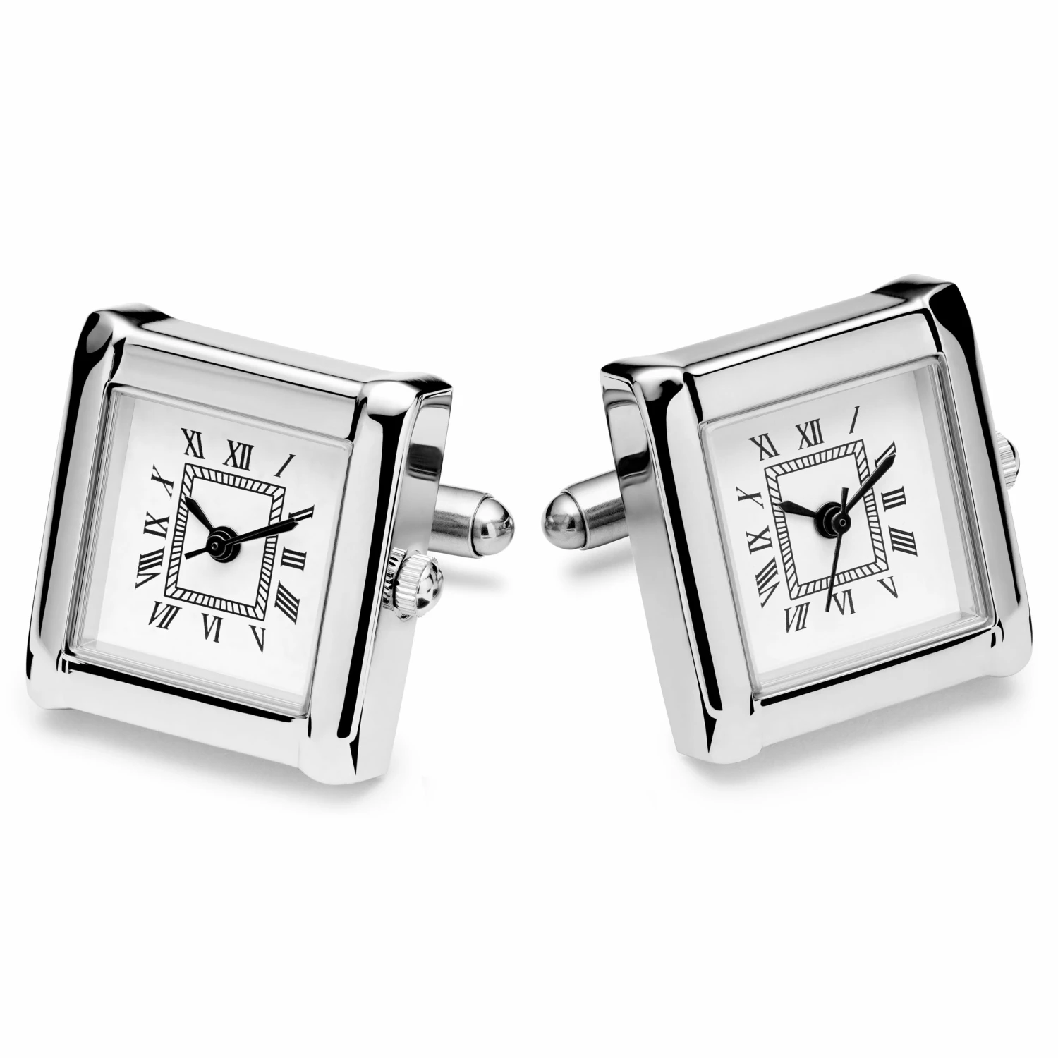 Warren Asher Square Silver-Tone Watch Stainless Steel Cufflinks 1 Warren Asher Square Silver-Tone Watch Stainless Steel Cufflinks
