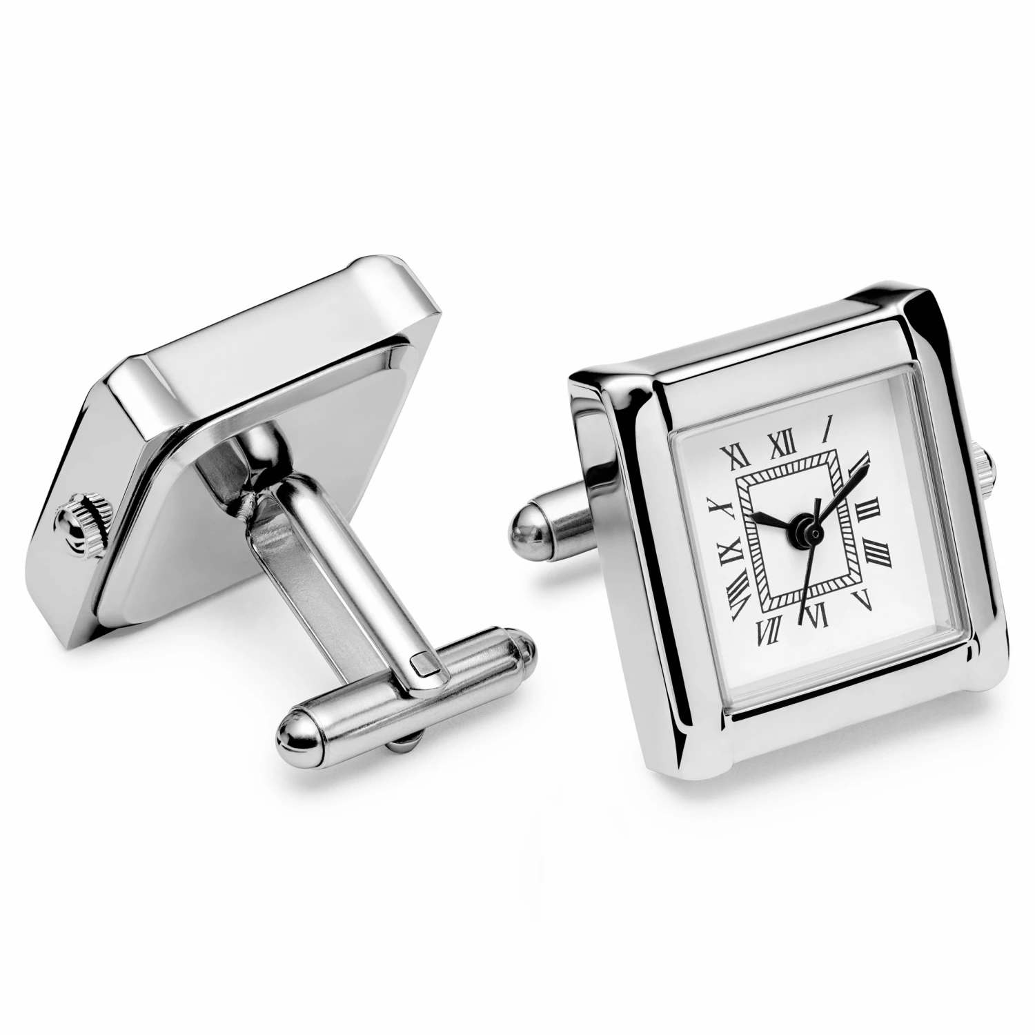 Warren Asher Square Silver-Tone Watch Stainless Steel Cufflinks 2 Warren Asher Square Silver-Tone Watch Stainless Steel Cufflinks - Image 2