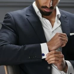 Bohemian Revolt Geo Remix | Oval Silver-Tone & Berry Blue Stainless Steel Cufflinks -Cheap TIE CLIPS Store rel megashoot cufflinks 1 20191