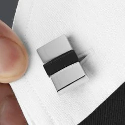 Warren Asher Rectangle Silver-Tone & Black Bar Stylish Cufflinks -Cheap TIE CLIPS Store rel megashoot cufflinks 1 3764 bm2
