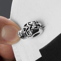 Warren Asher Silver-Tone & Black Detail Skull Cufflinks -Cheap TIE CLIPS Store rel megashoot cufflinks 1 6834 bm2