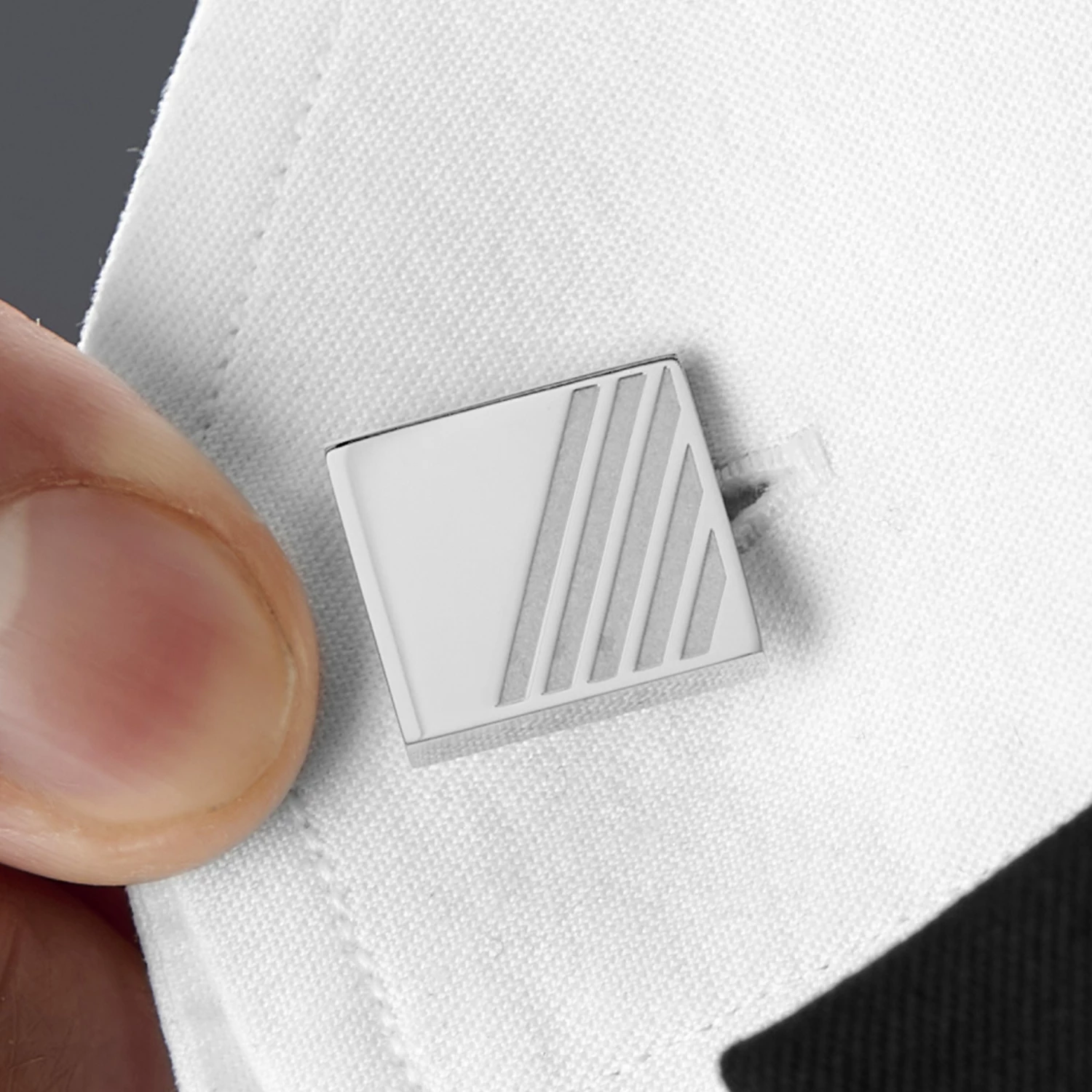 Lucleon Rectangle Silver-Tone Stylish Stainless Steel Cufflinks 6 Lucleon Rectangle Silver-Tone Stylish Stainless Steel Cufflinks - Image 6