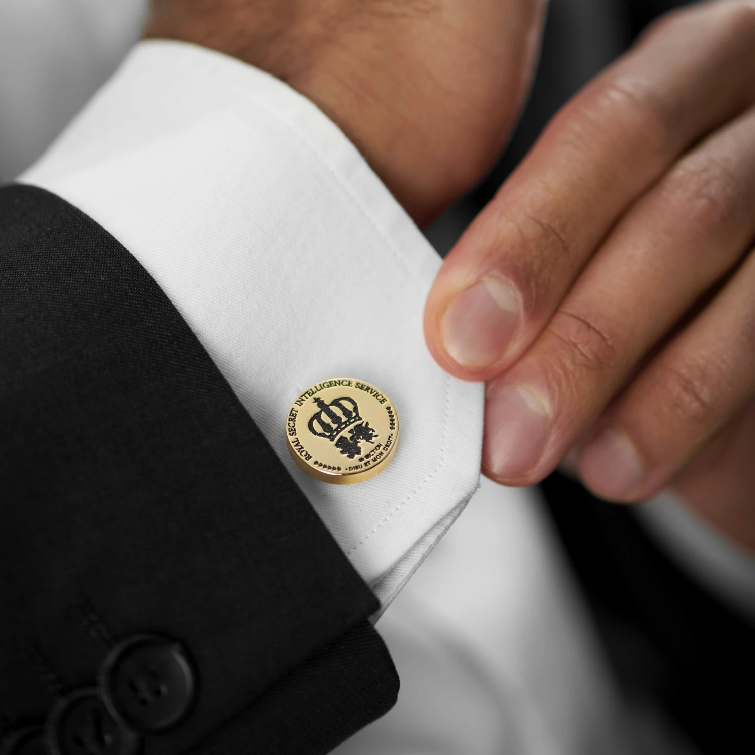 Warren Asher Round Gold-Tone & Black Secret Service Cufflinks 4 Warren Asher Round Gold-Tone & Black Secret Service Cufflinks - Image 4