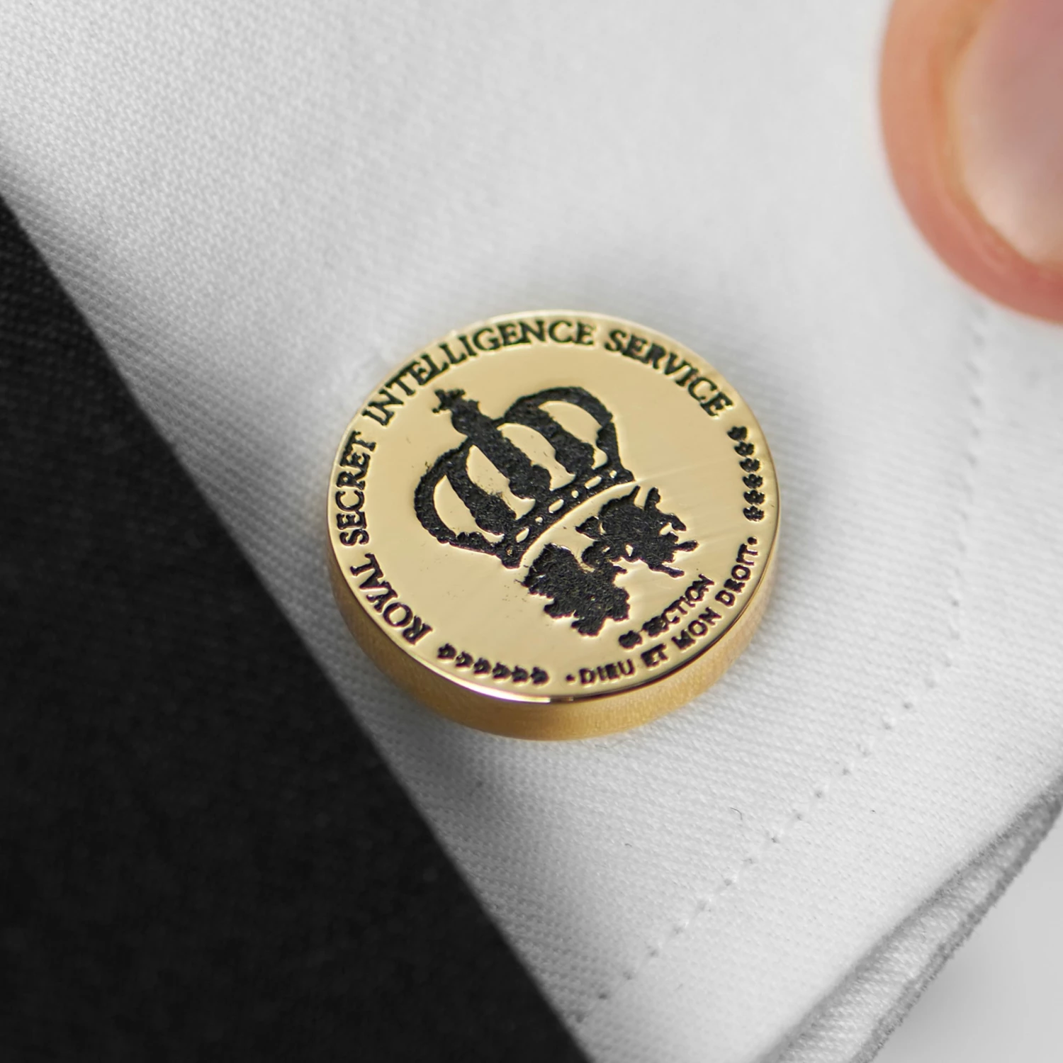 Warren Asher Round Gold-Tone & Black Secret Service Cufflinks 6 Warren Asher Round Gold-Tone & Black Secret Service Cufflinks - Image 6