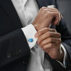 Warren Asher Turquoise Gemstone Silver-Tone Cufflinks -Cheap TIE CLIPS Store rel megashoot cufflinks 1 9390