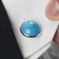 Warren Asher Turquoise Gemstone Silver-Tone Cufflinks -Cheap TIE CLIPS Store rel megashoot cufflinks 1 9390 bm2