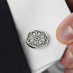 Bohemian Revolt Geo Remix | Olive Green, Black & Cream Floral Motif Stainless Steel Cufflinks -Cheap TIE CLIPS Store rel megashoot cufflinks 11 19419bm2