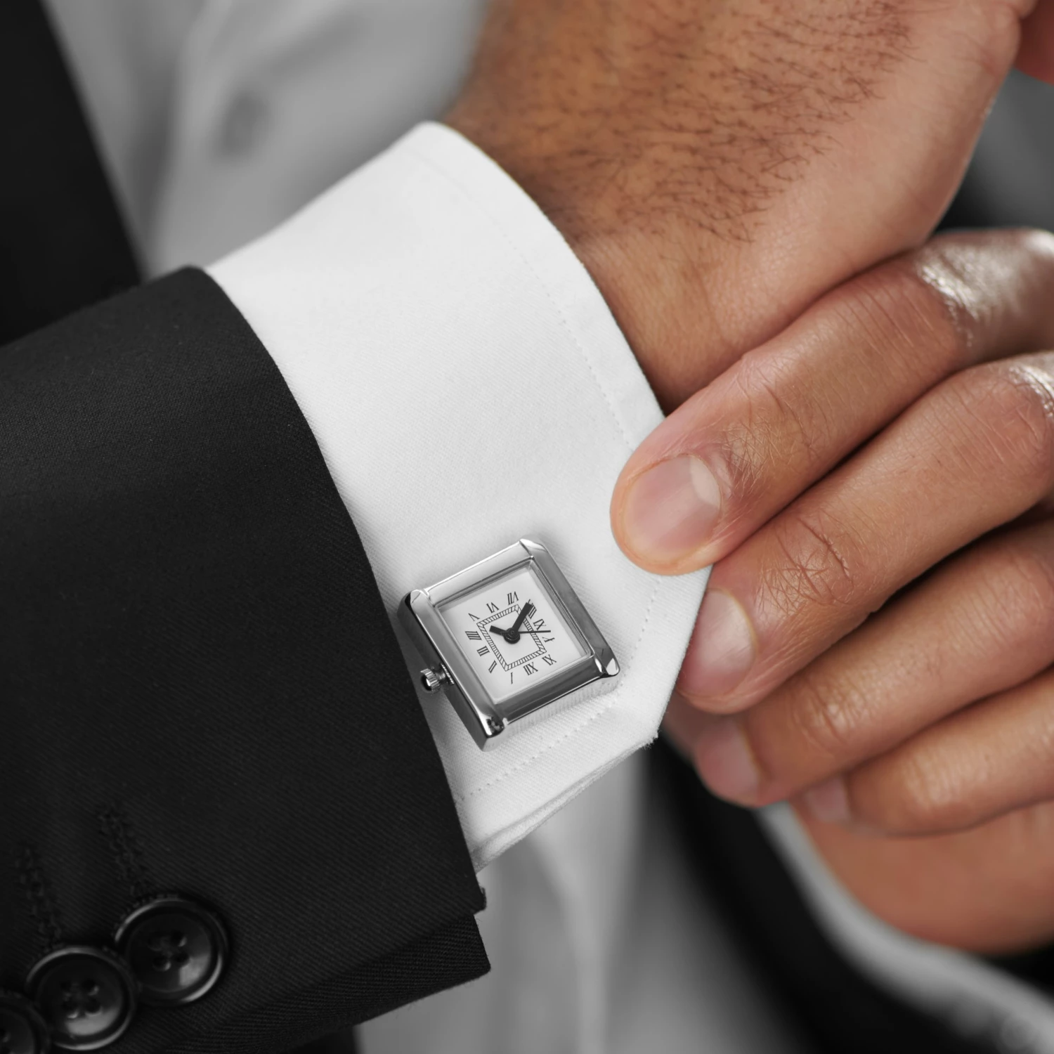 Warren Asher Square Silver-Tone Watch Stainless Steel Cufflinks 5 Warren Asher Square Silver-Tone Watch Stainless Steel Cufflinks - Image 5