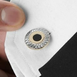 Warren Asher Round Silver-Tone, Sand & Black Chic Tri-Coloured Cufflinks -Cheap TIE CLIPS Store rel megashoot cufflinks 2 10824 bm2