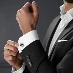 Warren Asher Rectangle Silver-Tone & Black Bar Stylish Cufflinks -Cheap TIE CLIPS Store rel megashoot cufflinks 2 3764