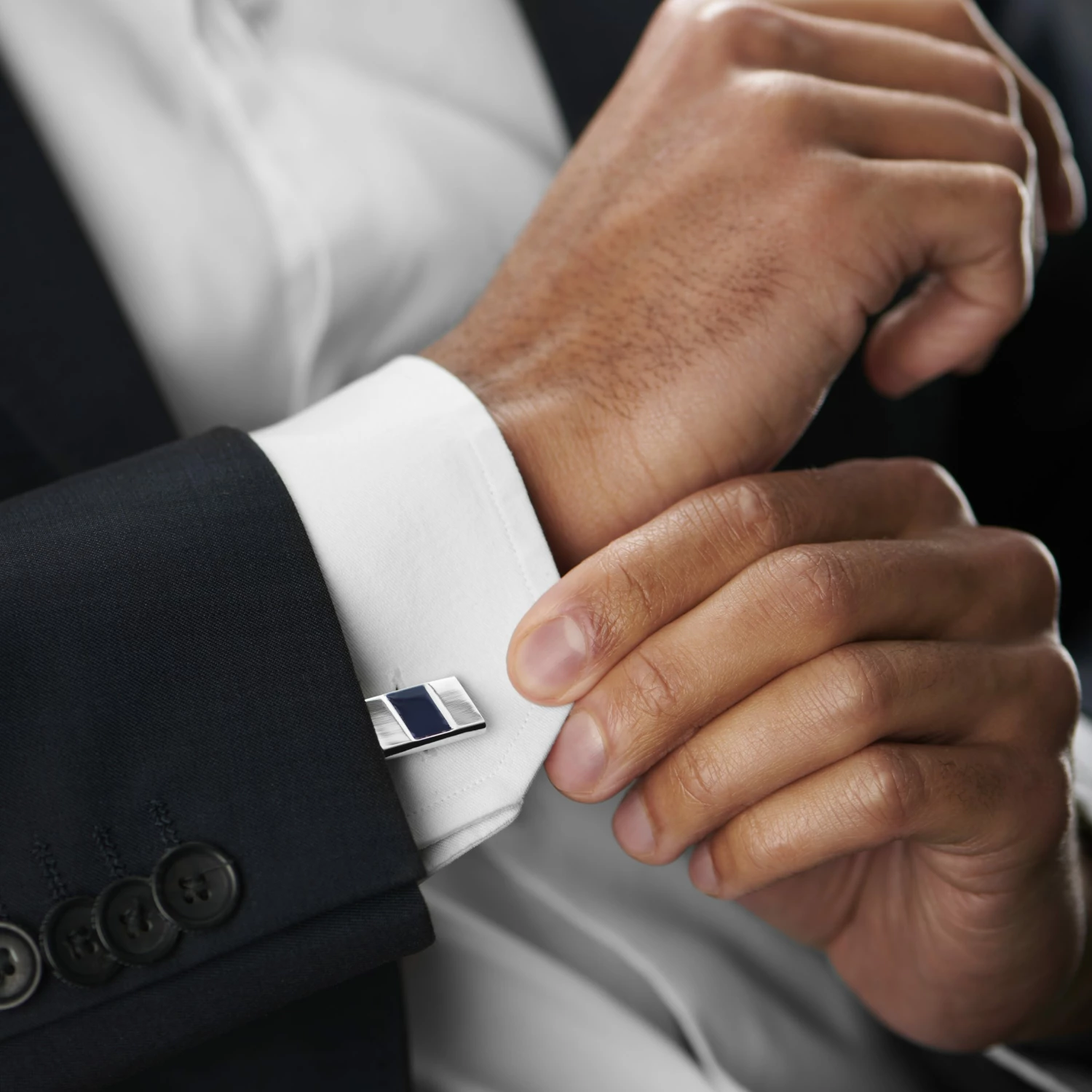 Warren Asher Rectangle Silver-Tone & Royal Blue Stylish Middle Cufflinks 2 Warren Asher Rectangle Silver-Tone & Royal Blue Stylish Middle Cufflinks - Image 2