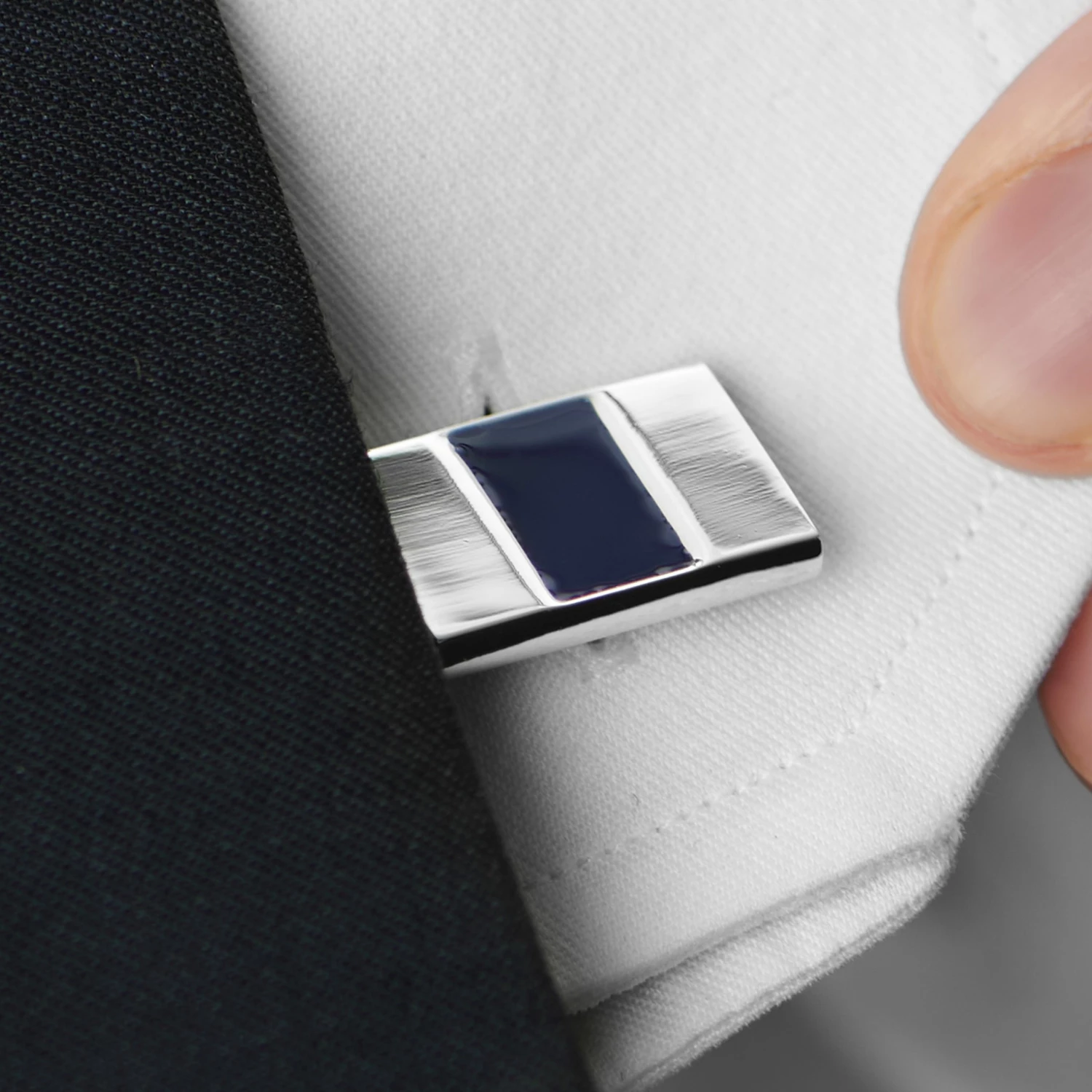 Warren Asher Rectangle Silver-Tone & Royal Blue Stylish Middle Cufflinks 3 Warren Asher Rectangle Silver-Tone & Royal Blue Stylish Middle Cufflinks - Image 3