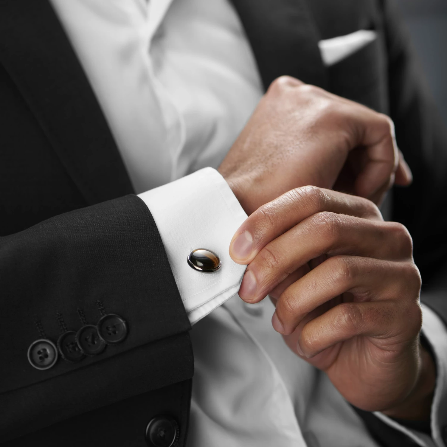 Warren Asher Round Dark Grey & Tiger's Eye Stone Cufflinks 3 Warren Asher Round Dark Grey & Tiger's Eye Stone Cufflinks - Image 3