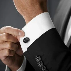 Warren Asher Round Brushed Metal & Black Celtic Cufflinks -Cheap TIE CLIPS Store rel megashoot cufflinks 2 9685