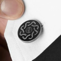 Warren Asher Round Brushed Metal & Black Celtic Cufflinks -Cheap TIE CLIPS Store rel megashoot cufflinks 2 9685 bm2