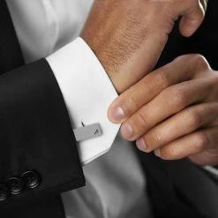 Sidegren Rectangle Silver-Tone Brushed With Sidegren Logo Stainless Steel Cufflinks -Cheap TIE CLIPS Store rel megashoot cufflinks 4 13963