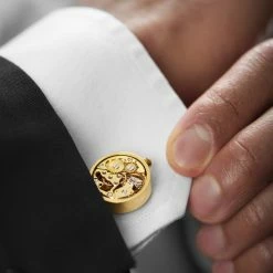 Warren Asher Round Gold-Tone Mechanical Movement Stainless Steel Cufflinks -Cheap TIE CLIPS Store rel megashoot cufflinks 4 8268