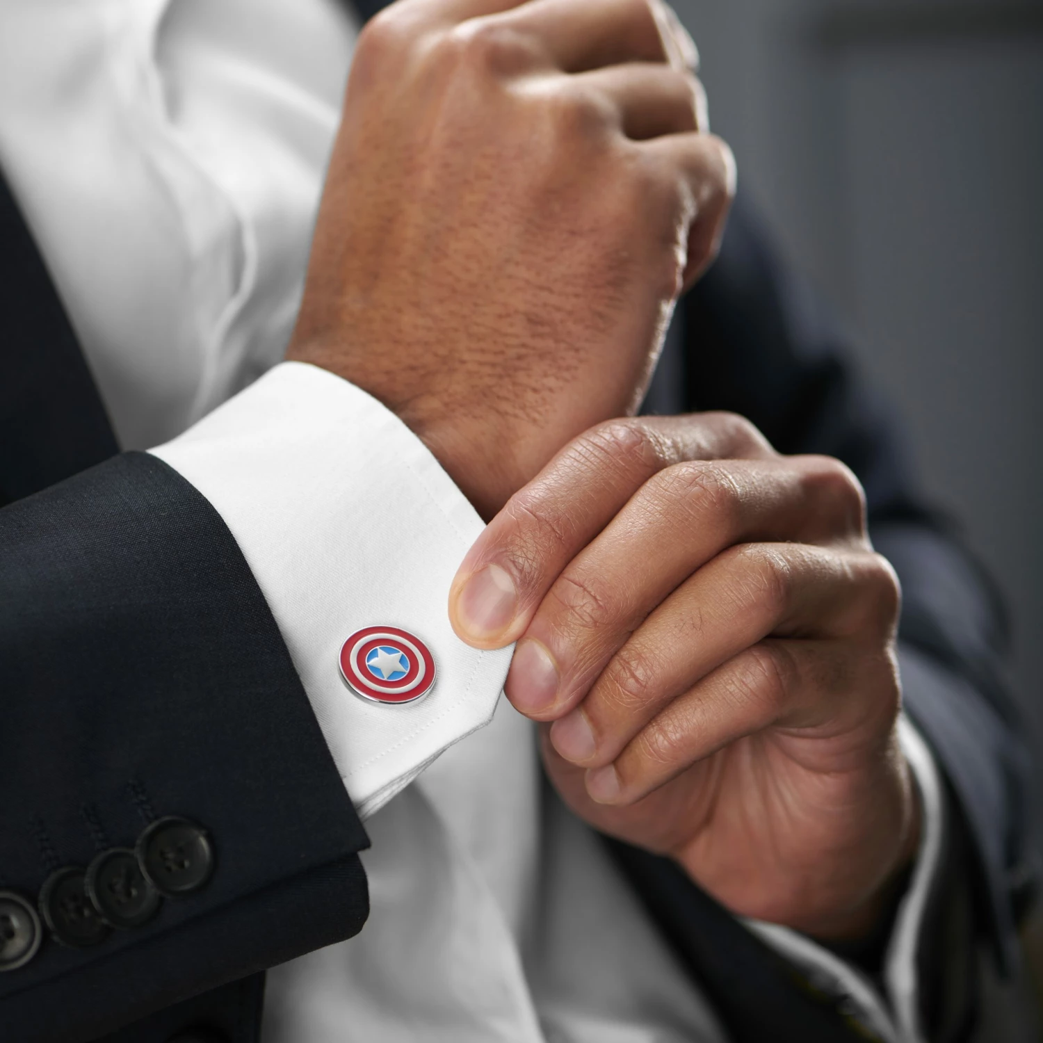 Warren Asher Round Silver-Tone, Currant Red & Light Blue Leading Star Cufflinks 4 Warren Asher Round Silver-Tone, Currant Red & Light Blue Leading Star Cufflinks - Image 4