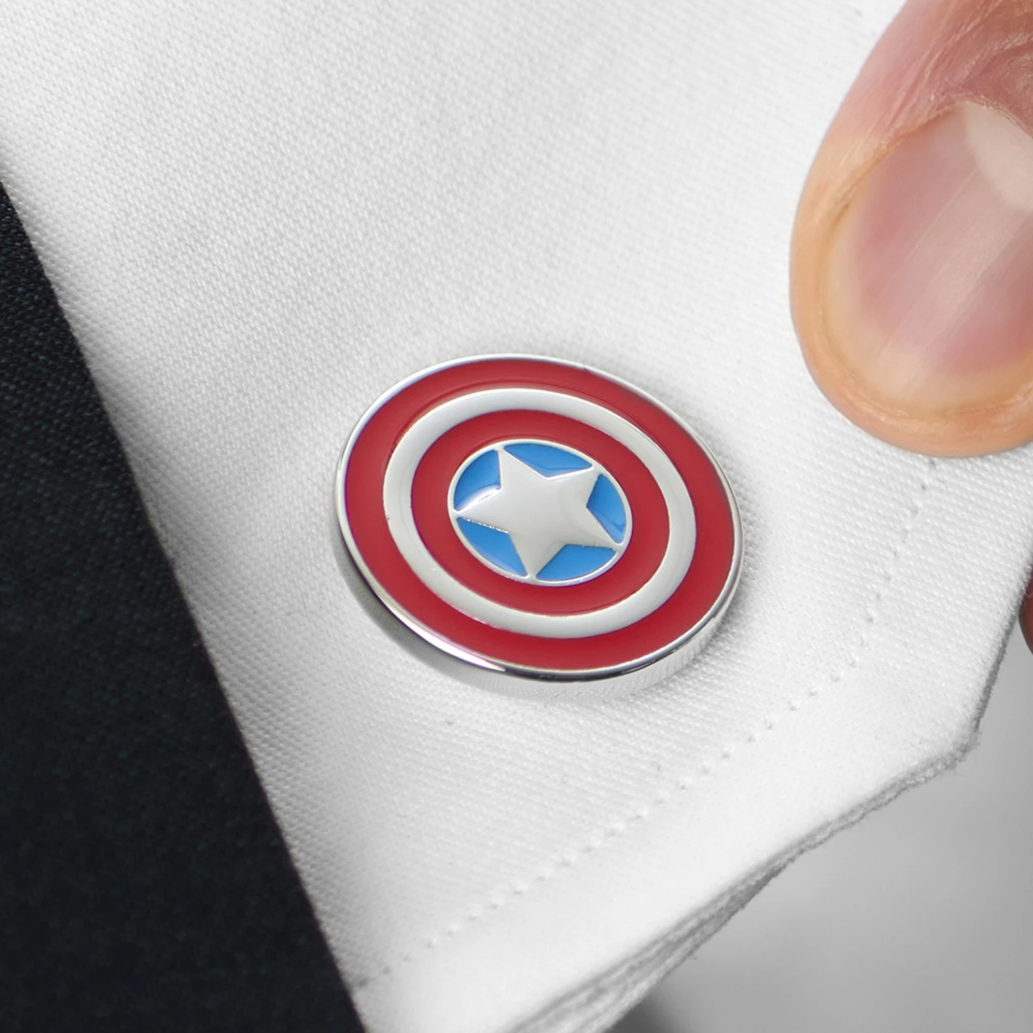 Warren Asher Round Silver-Tone, Currant Red & Light Blue Leading Star Cufflinks 5 Warren Asher Round Silver-Tone, Currant Red & Light Blue Leading Star Cufflinks - Image 5