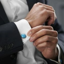 Warren Asher Round Gunmetal & Turquoise Gemstone Cufflinks -Cheap TIE CLIPS Store rel megashoot cufflinks 4 9389