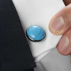 Warren Asher Round Gunmetal & Turquoise Gemstone Cufflinks -Cheap TIE CLIPS Store rel megashoot cufflinks 4 9389bm3