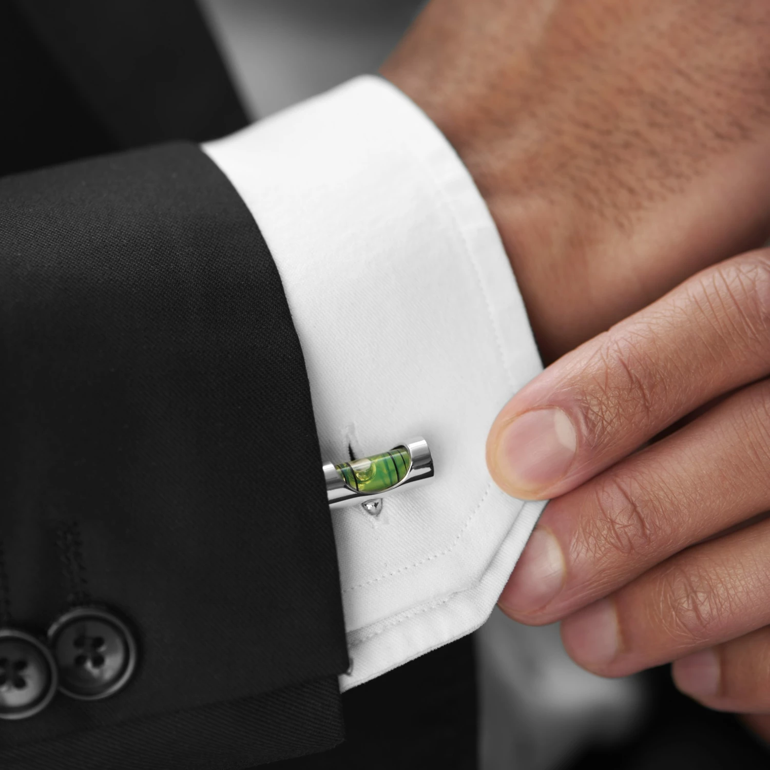 Warren Asher Silver-Tone Spirit Level Cufflinks 2 Warren Asher Silver-Tone Spirit Level Cufflinks - Image 2