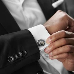 Warren Asher Round Black Mechanical Movement Stainless Steel Cufflinks -Cheap TIE CLIPS Store rel megashoot cufflinks 6 7566