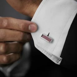 Warren Asher Rectangular Silver-Tone & Burgundy Stones Cufflinks -Cheap TIE CLIPS Store rel megashoot cufflinks 6850 2