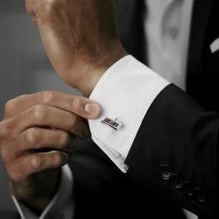 Warren Asher Rectangular Silver-Tone & Burgundy Stones Cufflinks -Cheap TIE CLIPS Store rel megashoot cufflinks 6850 3
