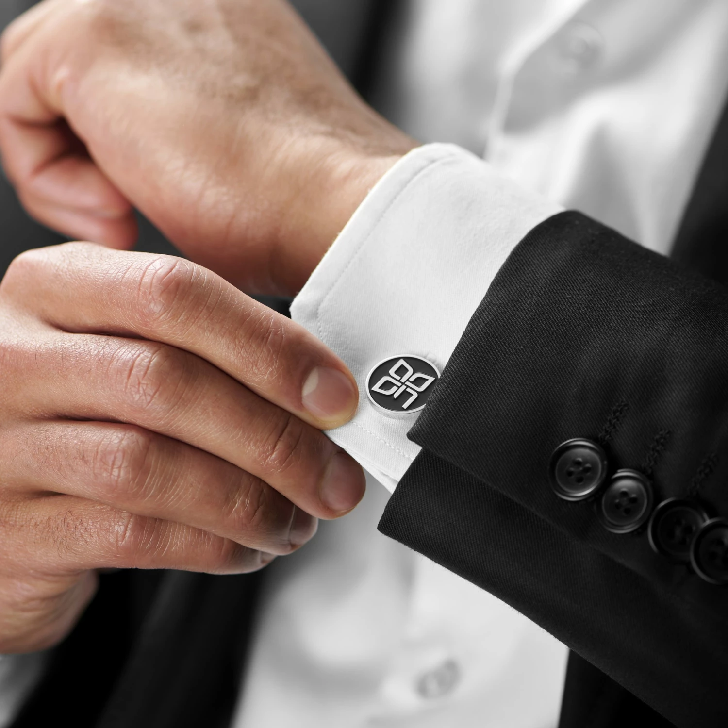 Bohemian Revolt Geo Remix | Round Silver-Tone & Black Stainless Steel Cufflinks 3 Bohemian Revolt Geo Remix | Round Silver-Tone & Black Stainless Steel Cufflinks - Image 3