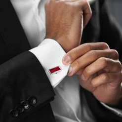 Warren Asher Rectangle Silver-Tone & Shiny True Red Cufflinks -Cheap TIE CLIPS Store rel megashoot cufflinks 7 3795