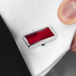 Warren Asher Rectangle Silver-Tone & Shiny True Red Cufflinks -Cheap TIE CLIPS Store rel megashoot cufflinks 7 3795 bm2