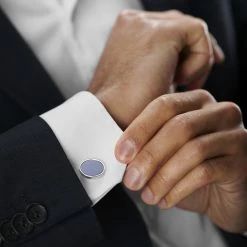 Bohemian Revolt Geo Remix | Oval Silver-Tone & Berry Blue Stainless Steel Cufflinks -Cheap TIE CLIPS Store rel megashoot cufflinks 8 20191